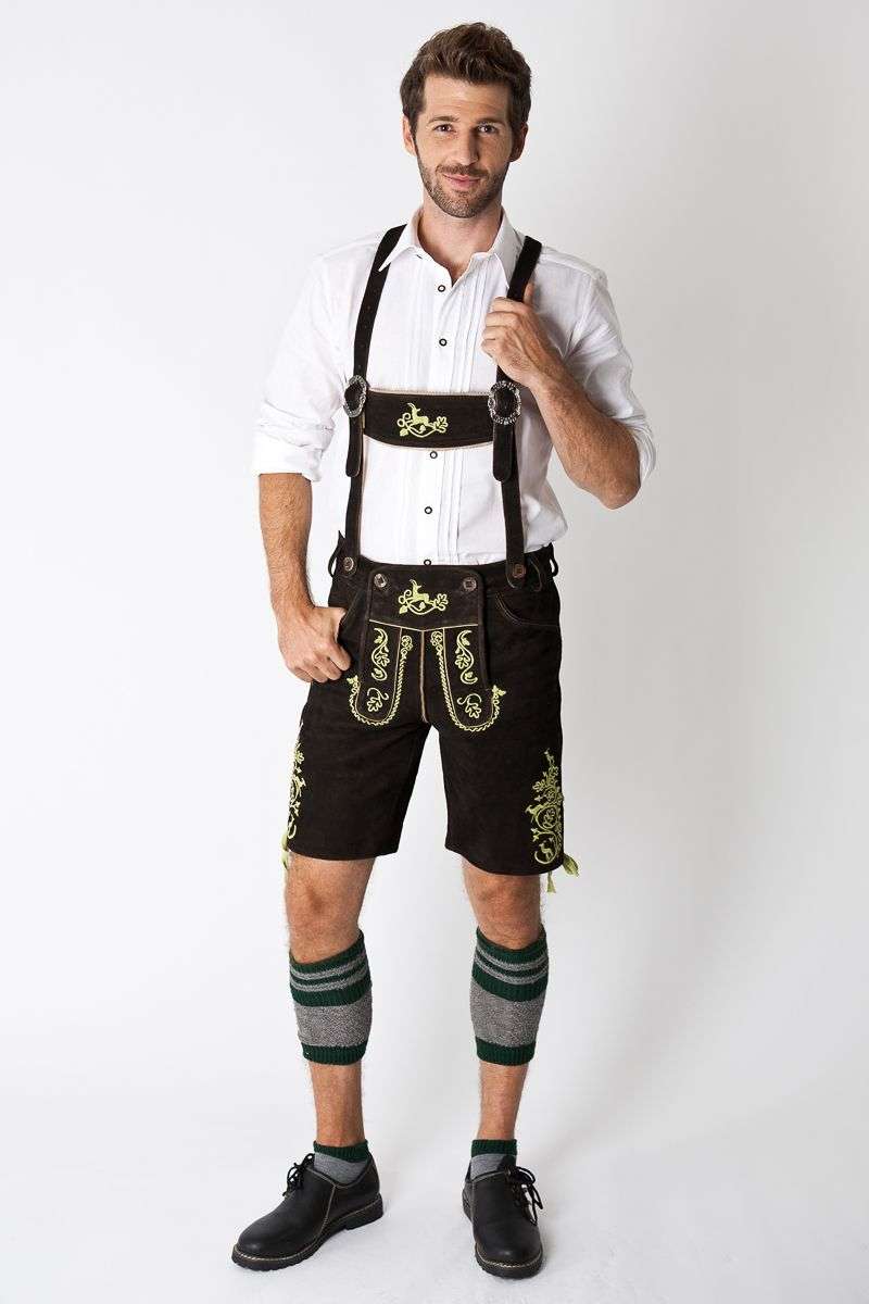 Trachten Lederhose Georg Short, black/green.